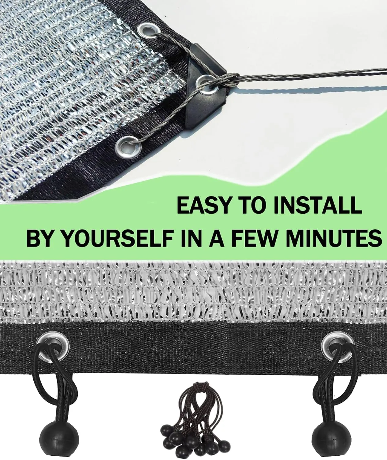 70% Aluminum Shade Cloth 6.5 FT x 6 FT，Silver Tarps Fabric Privacy Screen Pet Shade Car Cover Patio Garden Pergola Cover Canopy with Grommets and Ball Bungee, Aluminum Foil Shade Net