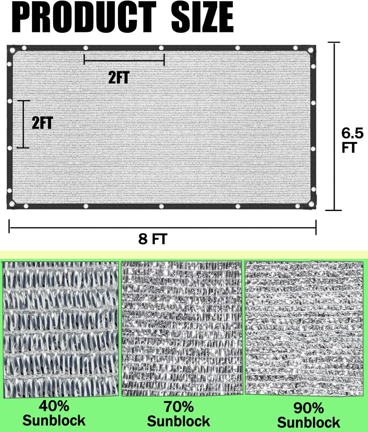 70% Aluminum Shade Cloth 6.5 FT x 8 FT，Silver Tarps Fabric Privacy Screen Pet Shade Car Cover Patio Garden Pergola Cover Canopy with Grommets and Ball Bungee, Aluminum Foil Shade Net