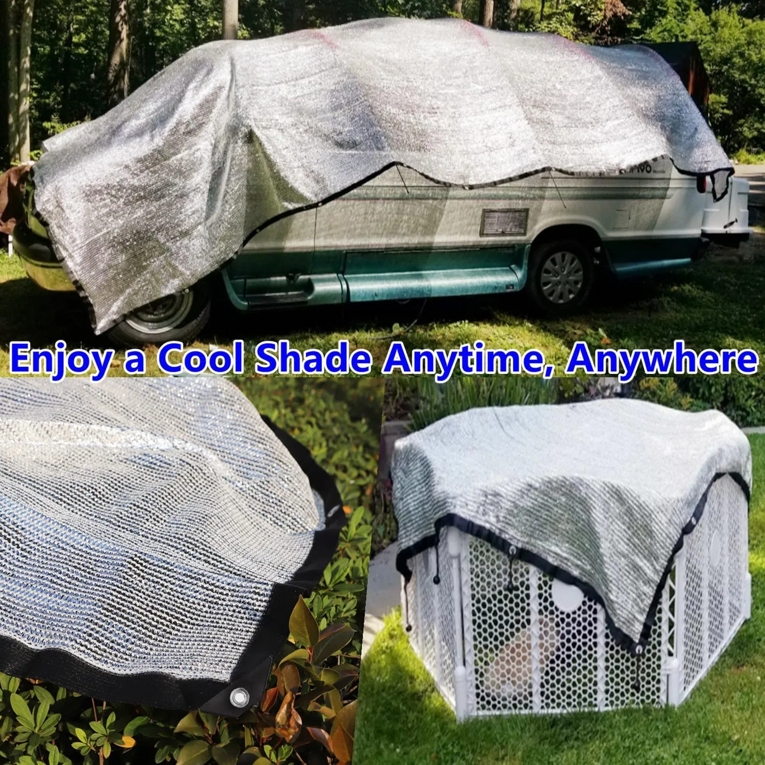 70% Aluminum Shade Cloth 6.5 FT x 8 FT，Silver Tarps Fabric Privacy Screen Pet Shade Car Cover Patio Garden Pergola Cover Canopy with Grommets and Ball Bungee, Aluminum Foil Shade Net
