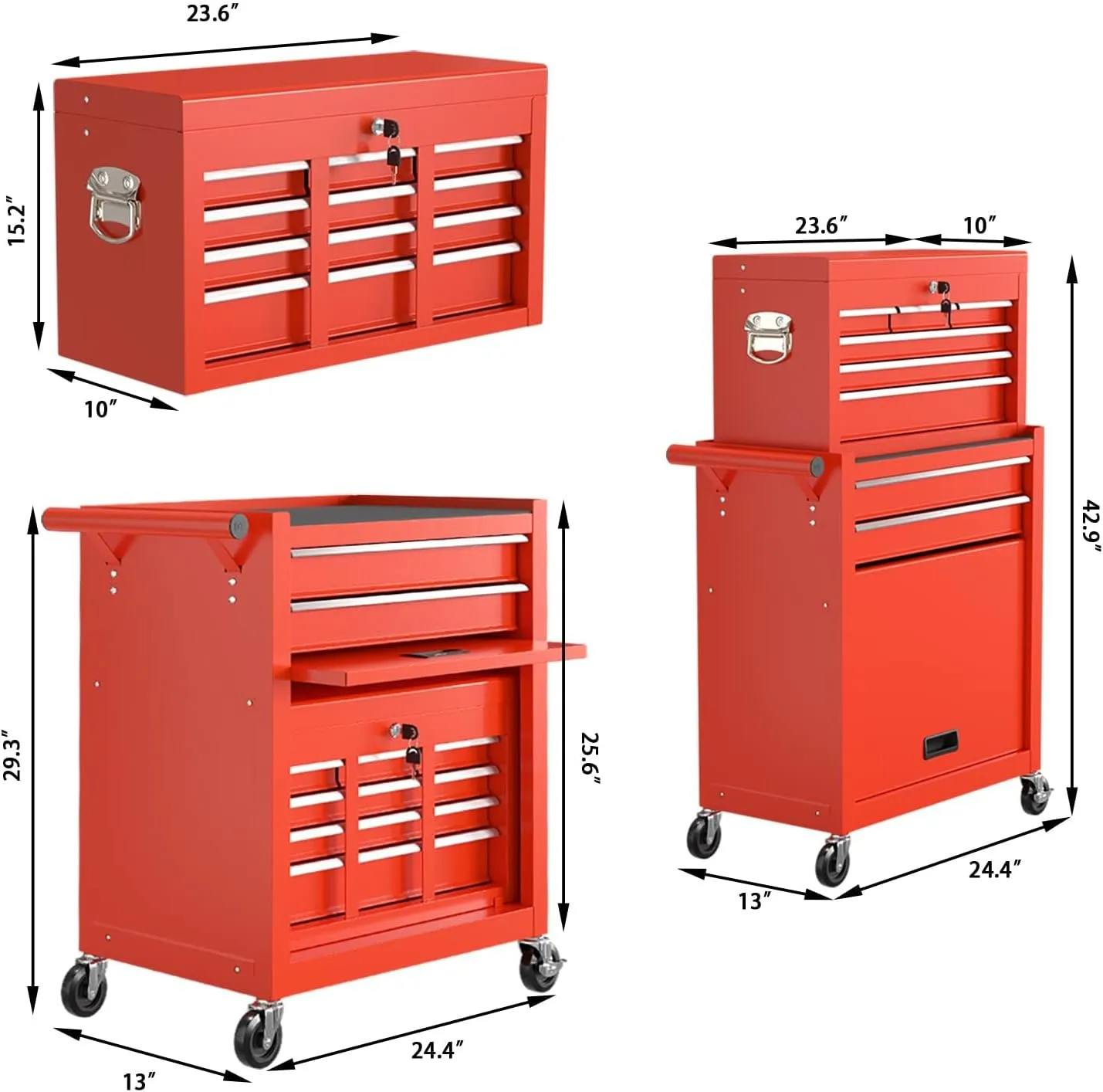 8-Drawer High Capacity Rolling Tool Chest, Removable Cabinet Storage Tool Box with Wheels and Drawers, Detachable Toolbox with Lock for Workshop Mechanics Garage (8-Drawer, Red)