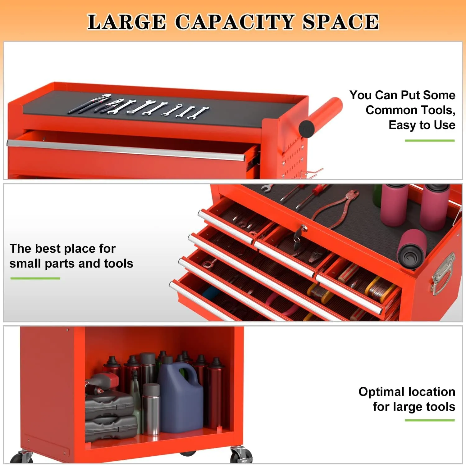 8-Drawer High Capacity Rolling Tool Chest, Removable Cabinet Storage Tool Box with Wheels and Drawers, Detachable Toolbox with Lock for Workshop Mechanics Garage (8-Drawer, Red)