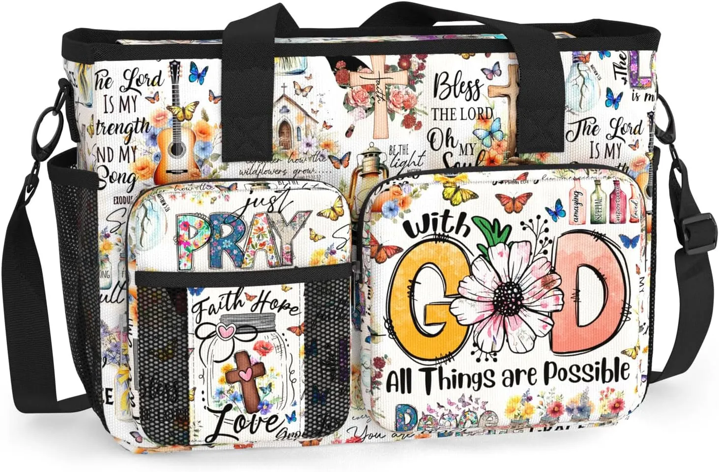 84hoods Large Waterproof Work Bag. Shoulder Bag for Work. God Jesus Christian Faith Religious Gift.