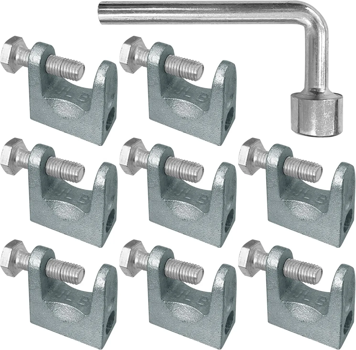 8Pcs Beam Clamp, 1" Jaw Opening Adjustable C Beam Clamps, Zinc Plated Iron Joist Jaw Clamp Tool, 1/2" Diameter Threaded Rod