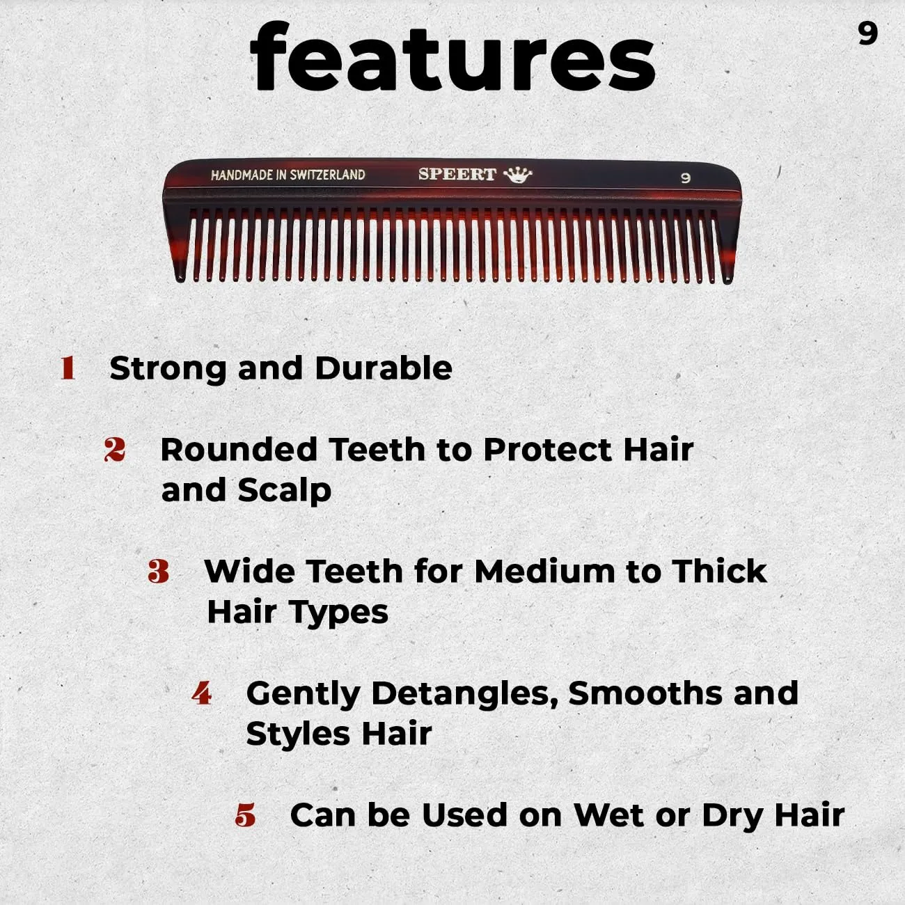#9 Handmade Wide Tooth Comb Tortoise Havana Acetate Thick Coarse Curly Detangling Parting Grooming Teasing Hair Styling Hairdresser Barber Hairdressing Wet Dry Pocket Travel Women Men Kids