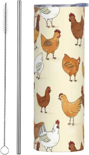 A Brood Of Chickens 20 oz Tumbler Stainless Steel Vacuum Insulation Travel Mug Proof Lid Water Coffee Cup Straw and Brush Included for Home Office School - Works Great for Ice Drink Hot Beverage