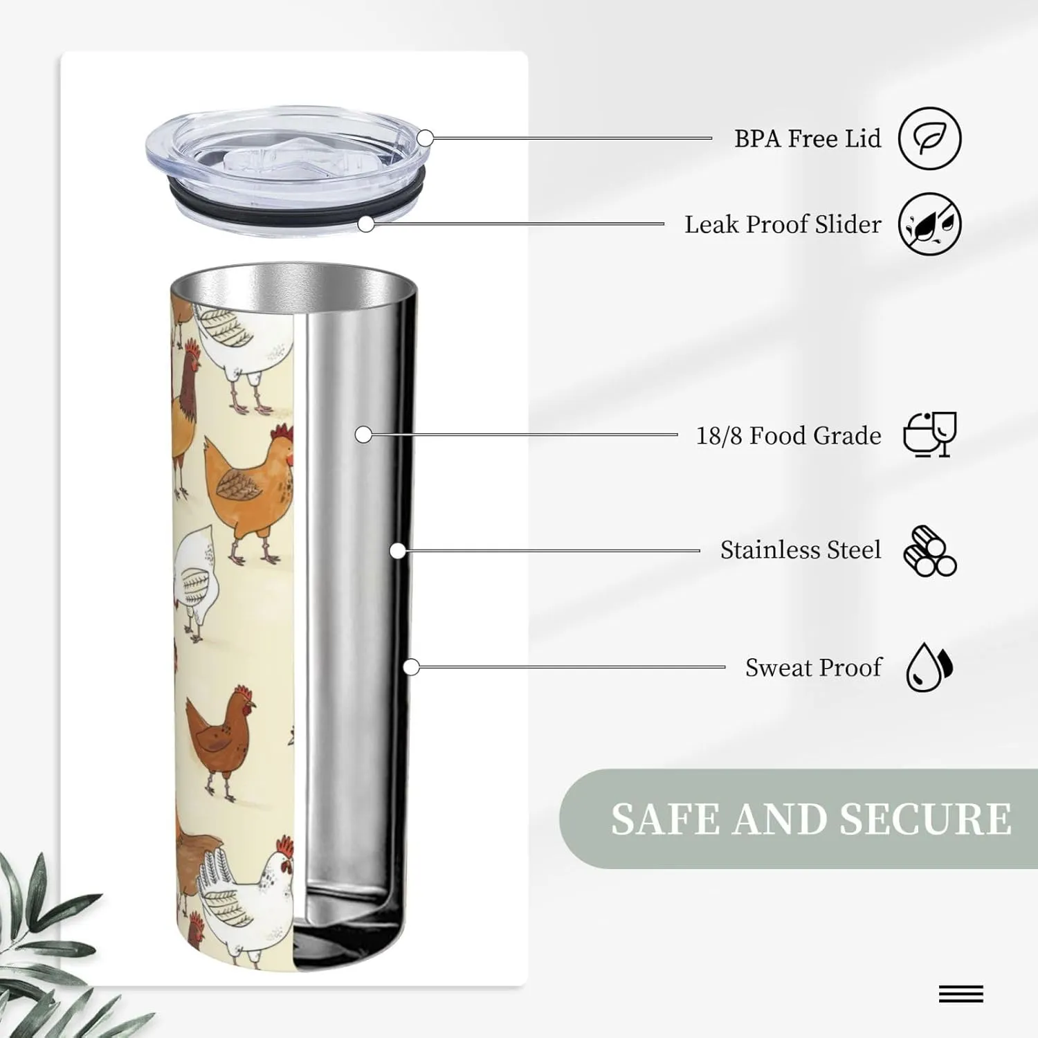 A Brood Of Chickens 20 oz Tumbler Stainless Steel Vacuum Insulation Travel Mug Proof Lid Water Coffee Cup Straw and Brush Included for Home Office School - Works Great for Ice Drink Hot Beverage