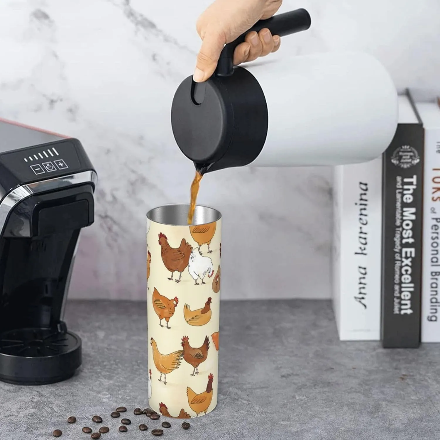 A Brood Of Chickens 20 oz Tumbler Stainless Steel Vacuum Insulation Travel Mug Proof Lid Water Coffee Cup Straw and Brush Included for Home Office School - Works Great for Ice Drink Hot Beverage