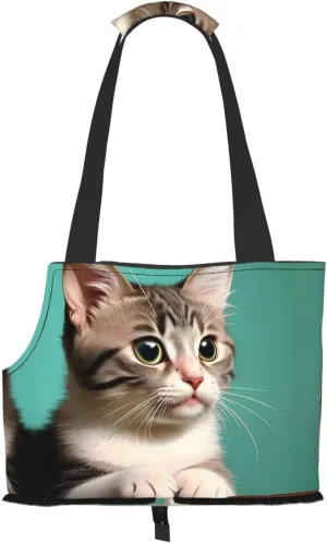 A Curious Cat Printed Pet Shoulder Bag, Specially Designed for Small Dogs and Cats, Multifunctional Shoulder and Handbag