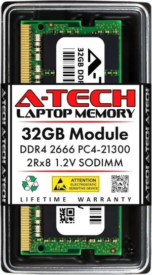 A-Tech 32GB RAM for Dell G3 15 3590, G5 15 5590, G7 15 7590, G7 17 7790 Gaming Laptop | DDR4 2666MHz PC4-21300 SODIMM 2Rx8 1.2V 260-Pin Non-ECC SO-DIMM Memory Upgrade