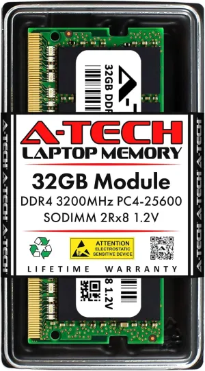 A-Tech 32GB RAM for Lenovo IdeaPad 3/3i 15.6" (15ITL6) Laptop | DDR4 3200MHz PC4-25600 SODIMM 2Rx8 1.2V 260-Pin Non-ECC SO-DIMM Memory Upgrade
