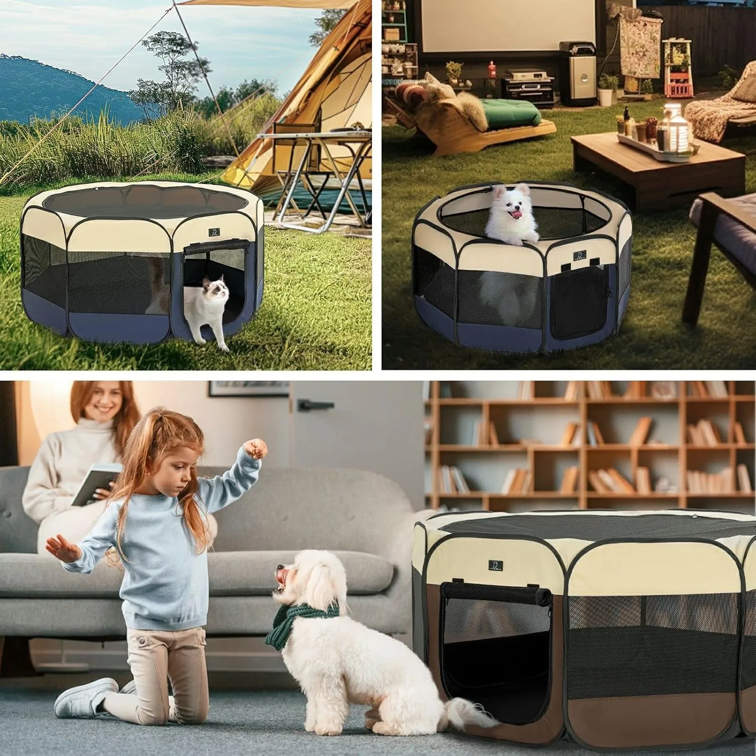A4Pet Portable Pet Playpen for Small Dogs, 27" Small Dog Playpen for Puppy/Cats/Rabbit/Chick, Cat Playpen Indoor with Easy Cleaning Bottom & Removable Zipper