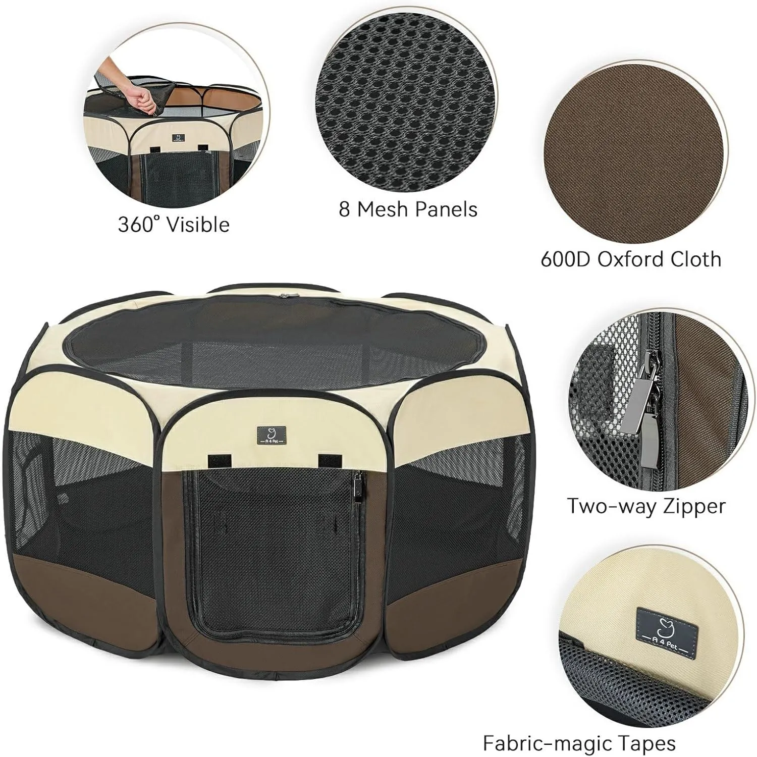 A4Pet Portable Pet Playpen for Small Dogs, 27" Small Dog Playpen for Puppy/Cats/Rabbit/Chick, Cat Playpen Indoor with Easy Cleaning Bottom & Removable Zipper