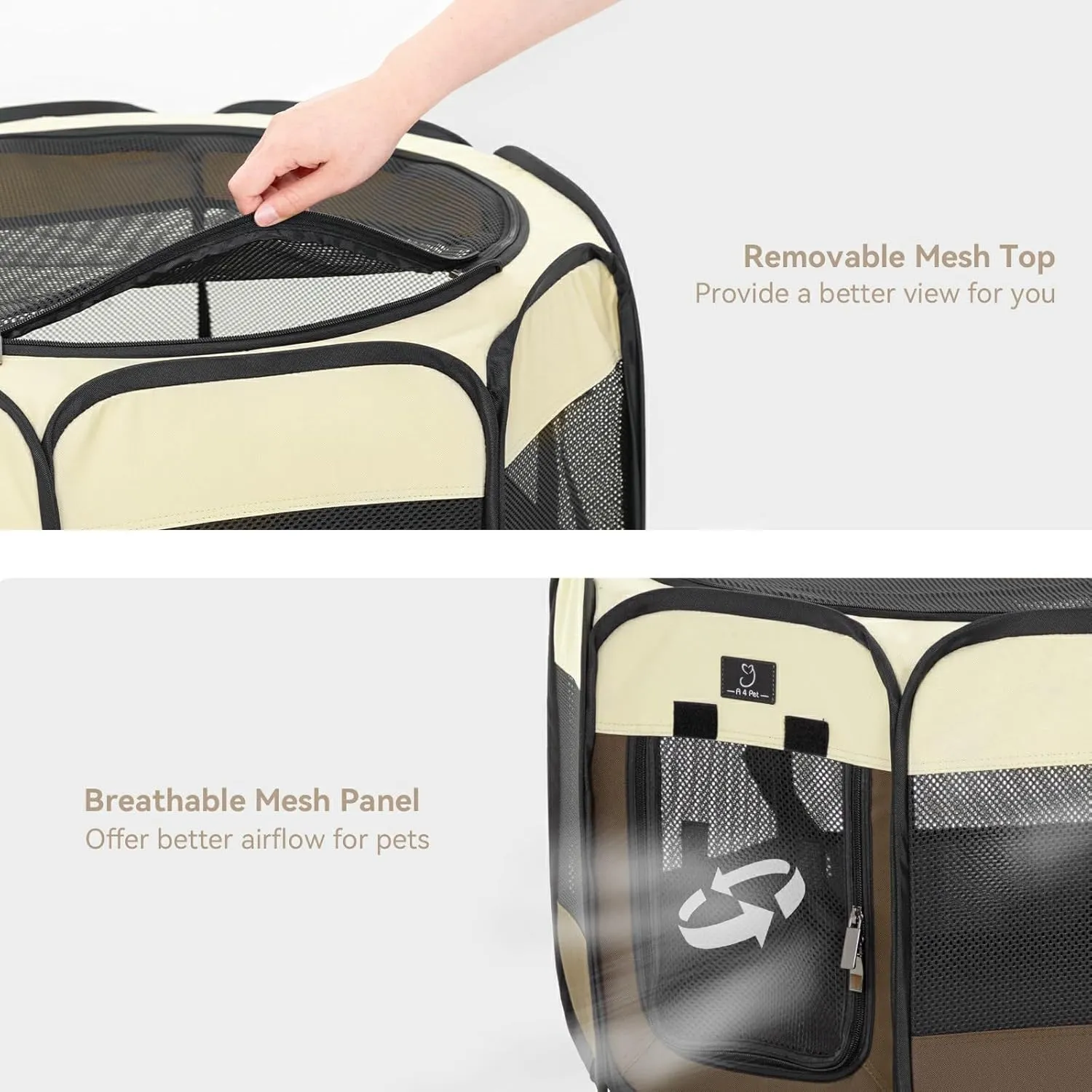 A4Pet Portable Pet Playpen for Small Dogs, 27" Small Dog Playpen for Puppy/Cats/Rabbit/Chick, Cat Playpen Indoor with Easy Cleaning Bottom & Removable Zipper