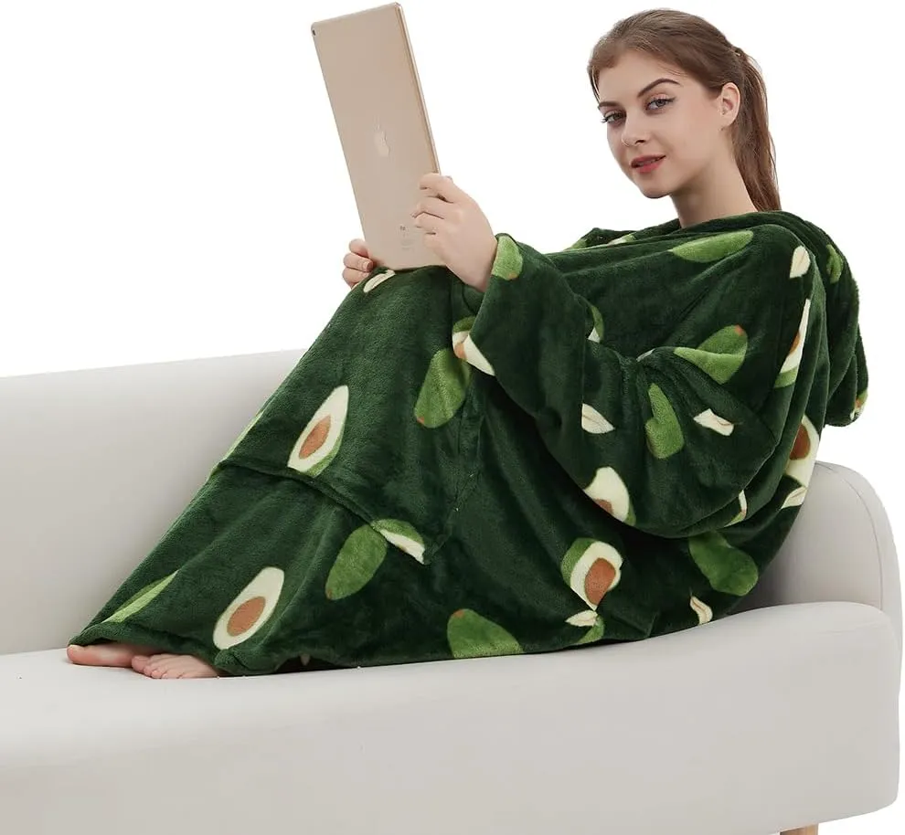 ABENCA Wearable Blanket Hoodie Adult Oversized Sweatshirt Light Flannel Sherpa, Warm and Cozy, One Size Fits All.Avocado