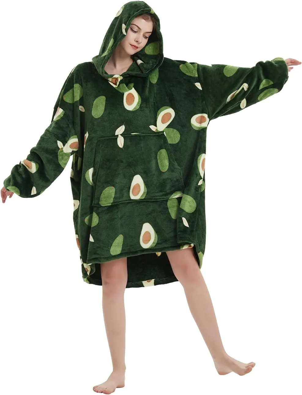 ABENCA Wearable Blanket Hoodie Adult Oversized Sweatshirt Light Flannel Sherpa, Warm and Cozy, One Size Fits All.Avocado