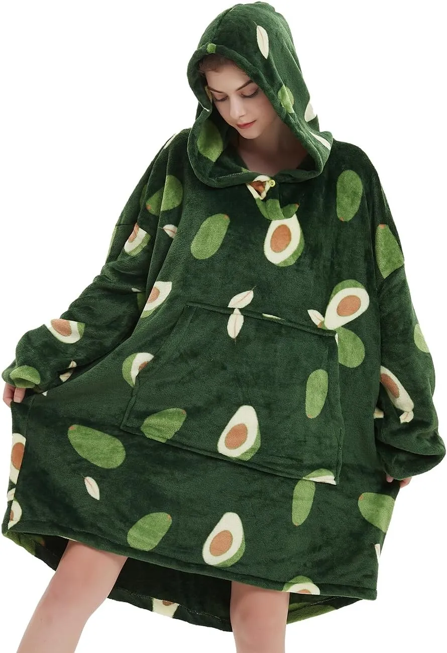 ABENCA Wearable Blanket Hoodie Adult Oversized Sweatshirt Light Flannel Sherpa, Warm and Cozy, One Size Fits All.Avocado