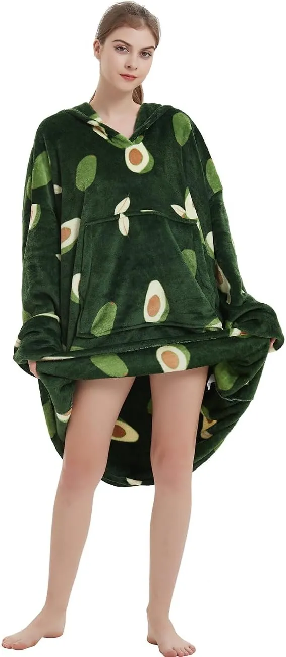 ABENCA Wearable Blanket Hoodie Adult Oversized Sweatshirt Light Flannel Sherpa, Warm and Cozy, One Size Fits All.Avocado