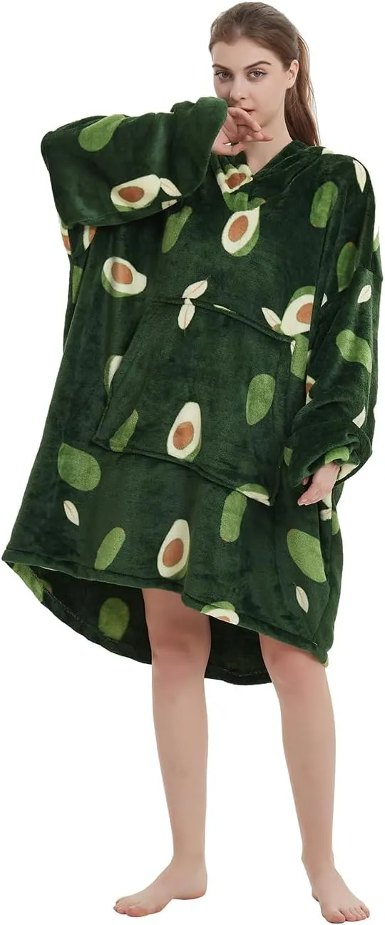 ABENCA Wearable Blanket Hoodie Adult Oversized Sweatshirt Light Flannel Sherpa, Warm and Cozy, One Size Fits All.Avocado