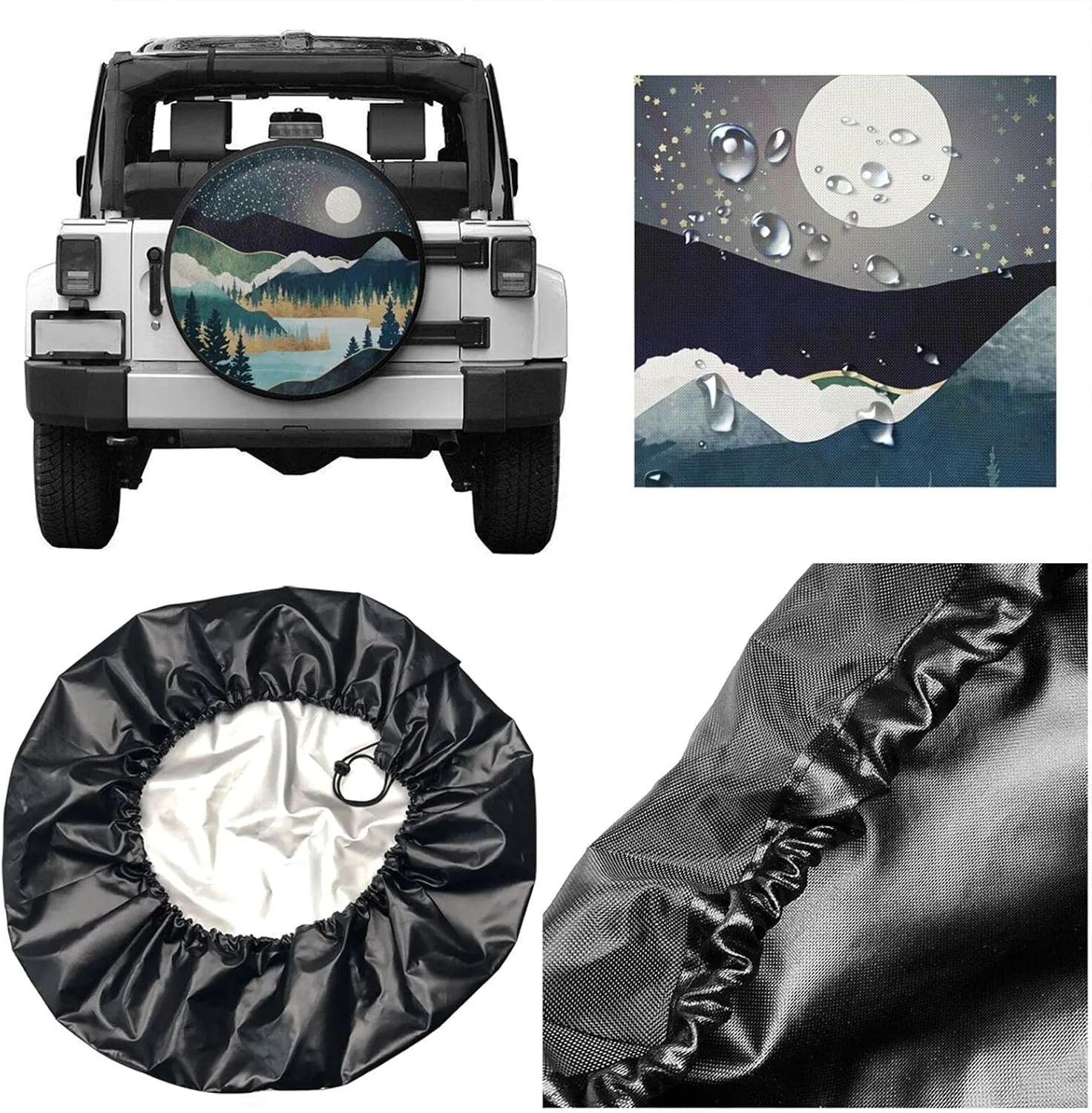 Abstract Mountains Deer Lake Landscape Spare Tire Cover Wheel Protectors Weatherproof Wheel Covers Universal Fit for Trailer Rv SUV Truck Camper Travel Trailers Accessories 14" 15" 16" 17"