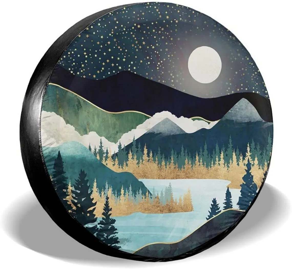 Abstract Mountains Deer Lake Landscape Spare Tire Cover Wheel Protectors Weatherproof Wheel Covers Universal Fit for Trailer Rv SUV Truck Camper Travel Trailers Accessories 14" 15" 16" 17"
