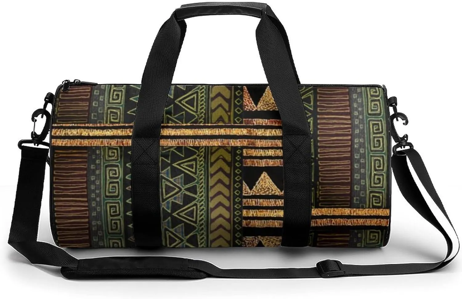 Afrocentric Tribal Motif Pattern Print Large Capacity Portable Cylindrical Fitness Bag