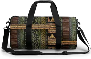 Afrocentric Tribal Motif Pattern Print Large Capacity Portable Cylindrical Fitness Bag