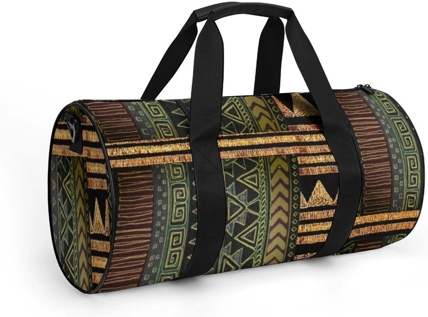Afrocentric Tribal Motif Pattern Print Large Capacity Portable Cylindrical Fitness Bag