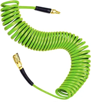 Air Compressor Hose 1/4 in x 25 ft PU Air Hose Kit with 1/4" Industrial Air Fittings and Bend Restrictors, Working Pressure of 300 PSI, Green