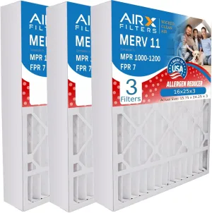 AIRX FILTERS WICKED CLEAN AIR. 16x25x3 Air Filter MERV 11 Compatible with Lennox X0581 Air Filter 3 Pack
