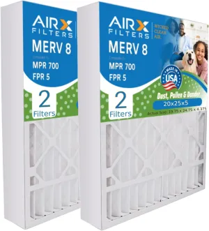 AIRX FILTERS WICKED CLEAN AIR. 20x25x5 Air Filter MERV 8 Compatible with Bryant Carrier FILXXCAR0020 Furnace Filter 2 Pack