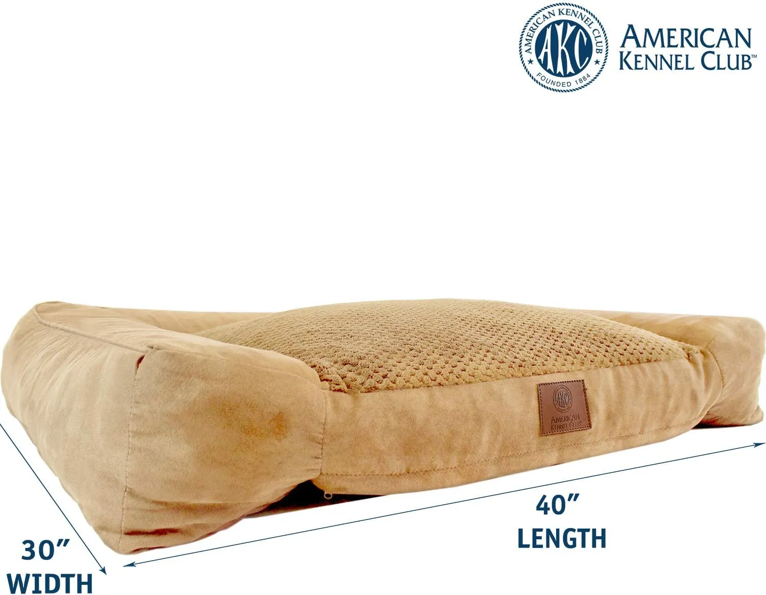 AKC Extra Large Sofa Dog Bed - Memory Foam, Popcorn Fur, Tan