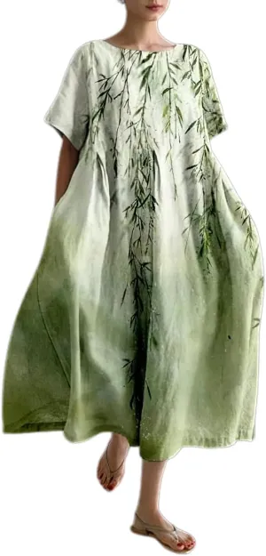 Akivide Womens Baggy Oversized Boho Floral Cotton Maxi Dress Summer Casual Loose Flowy Long Dress Plus Size