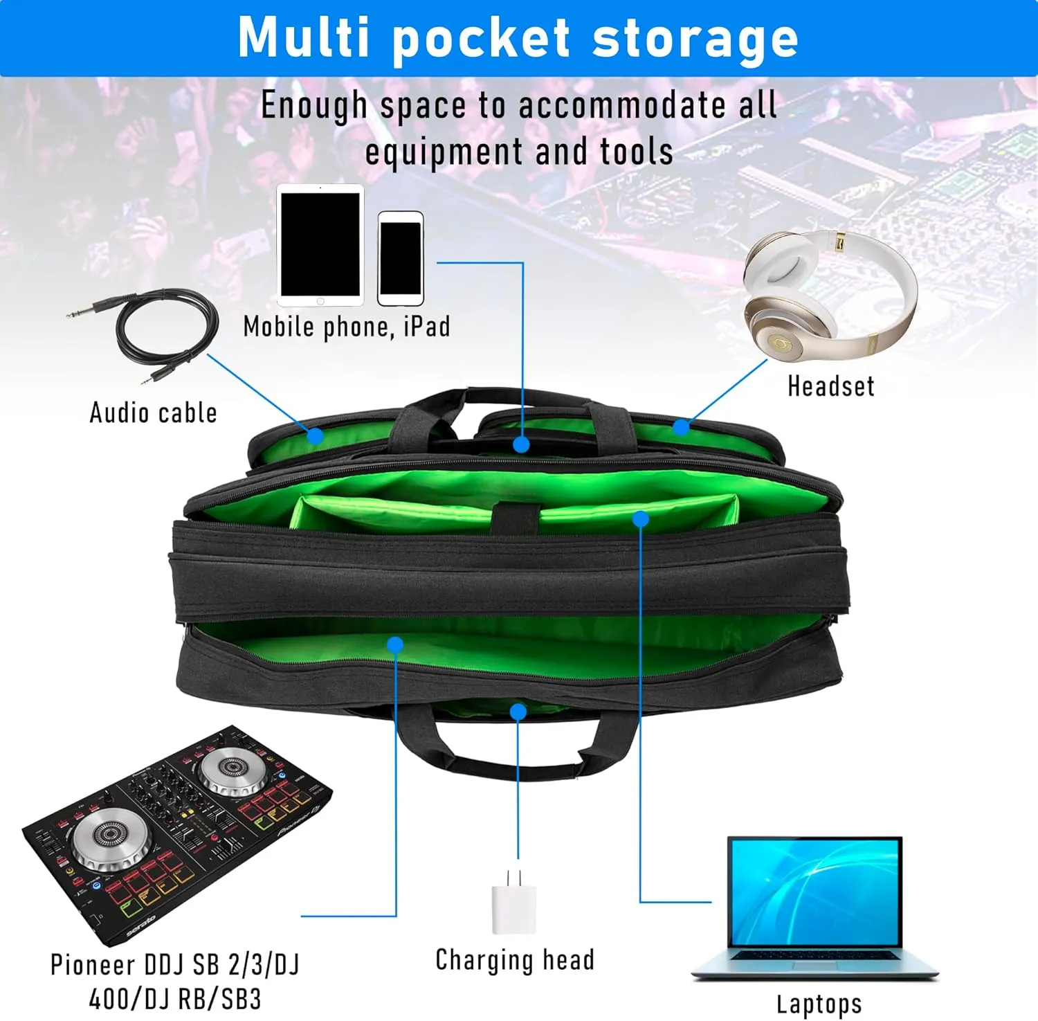 AKOZLIN Multi-layer Controller Gig Bag Padded Mixer Carry Case Fit For Pioneer DDJ FLX4 DJ Lite SB 2 3 SB2 SB3 DJ 400 RB Controller Travel Bag