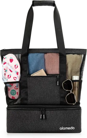 Alameda Mesh Tote Beach Cooler - Insulated Travel Bag with Zipper Top, High Capacity for Beach, Pool