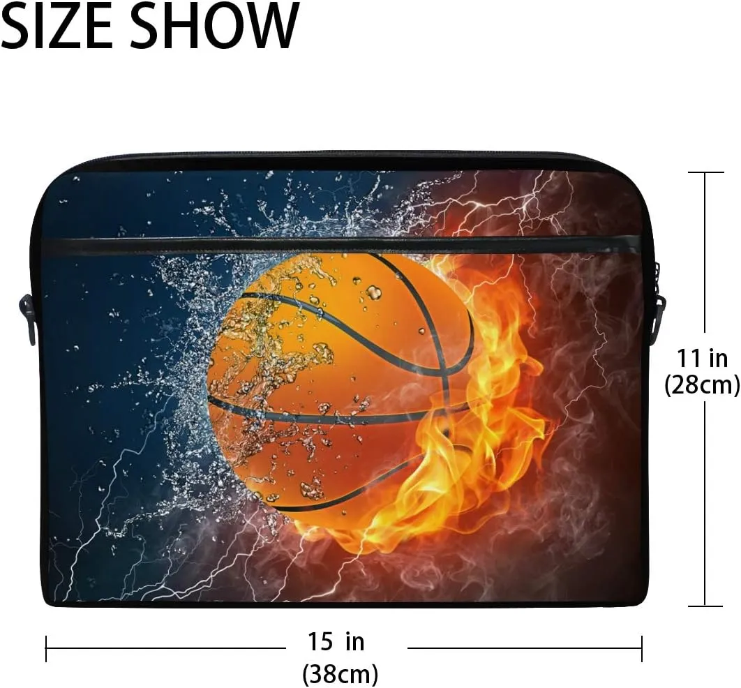 ALAZA Burning Basketball with Fire Sports Laptop Case Bag Sleeve Portable/Crossbody Messenger Briefcase Convertible w/Strap Pocket 15-15.4 inch, Back to School Gifts