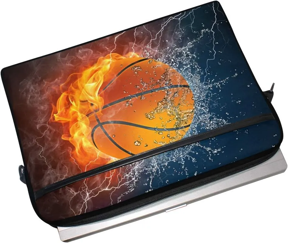 ALAZA Burning Basketball with Fire Sports Laptop Case Bag Sleeve Portable/Crossbody Messenger Briefcase Convertible w/Strap Pocket 15-15.4 inch, Back to School Gifts