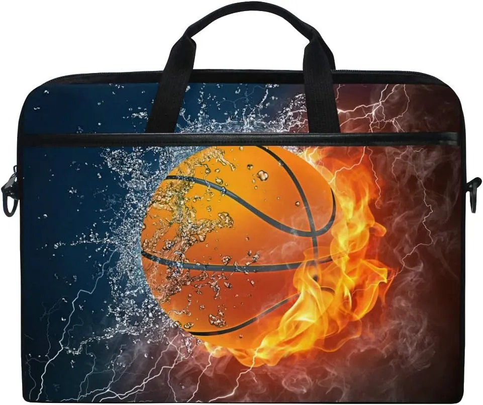 ALAZA Burning Basketball with Fire Sports Laptop Case Bag Sleeve Portable/Crossbody Messenger Briefcase Convertible w/Strap Pocket 15-15.4 inch, Back to School Gifts
