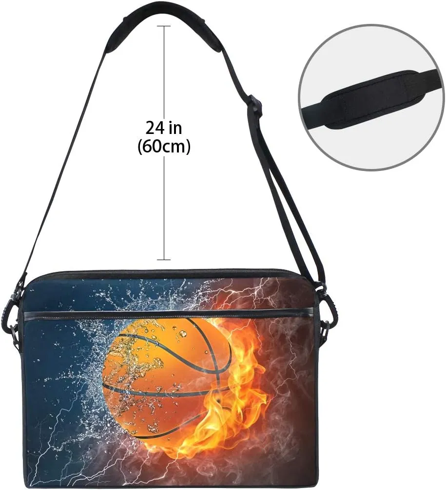 ALAZA Burning Basketball with Fire Sports Laptop Case Bag Sleeve Portable/Crossbody Messenger Briefcase Convertible w/Strap Pocket 15-15.4 inch, Back to School Gifts