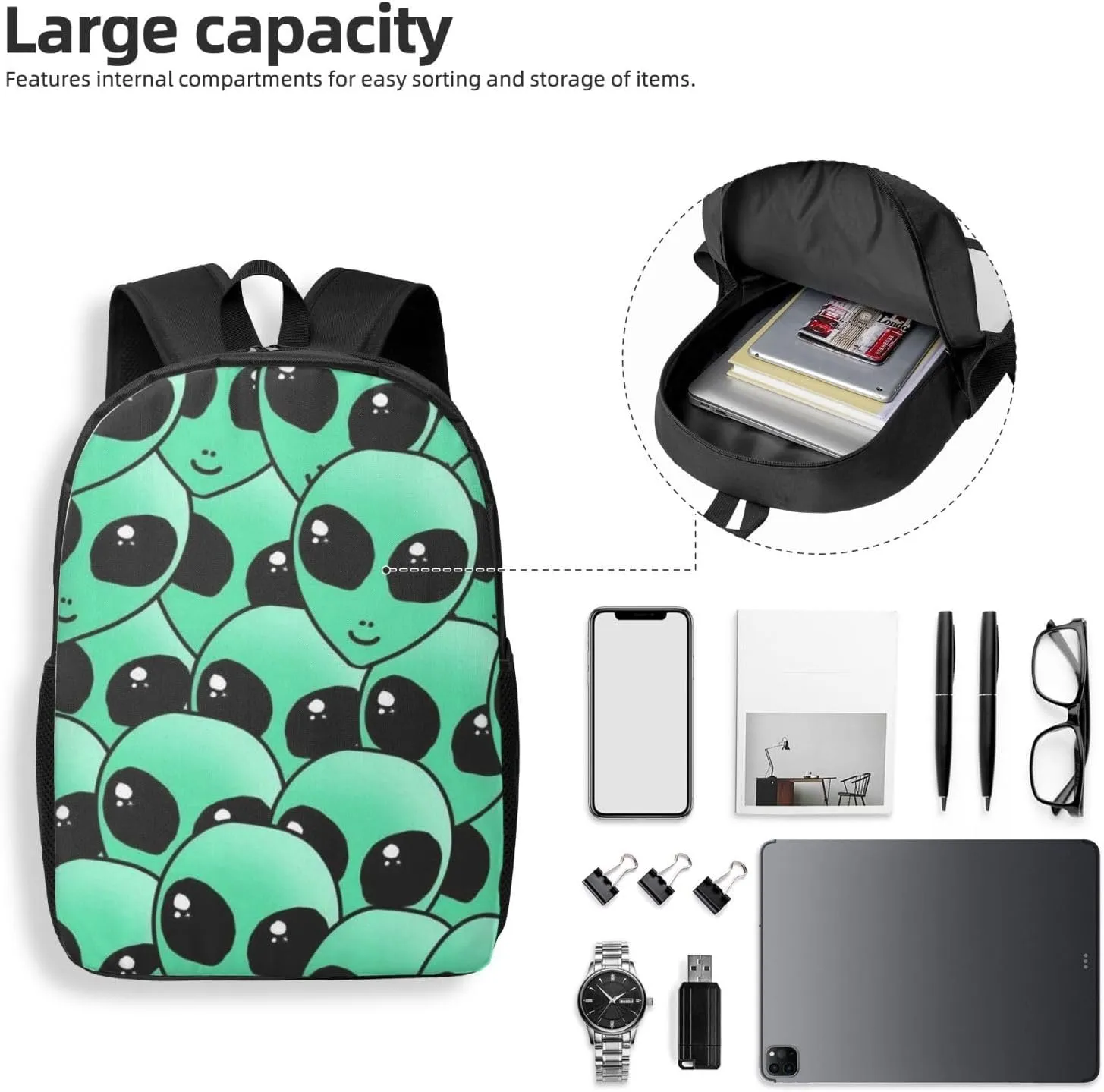 Alien Invasion Backpack, 17 Inch Travel Business Laptop Backpack For Women Men