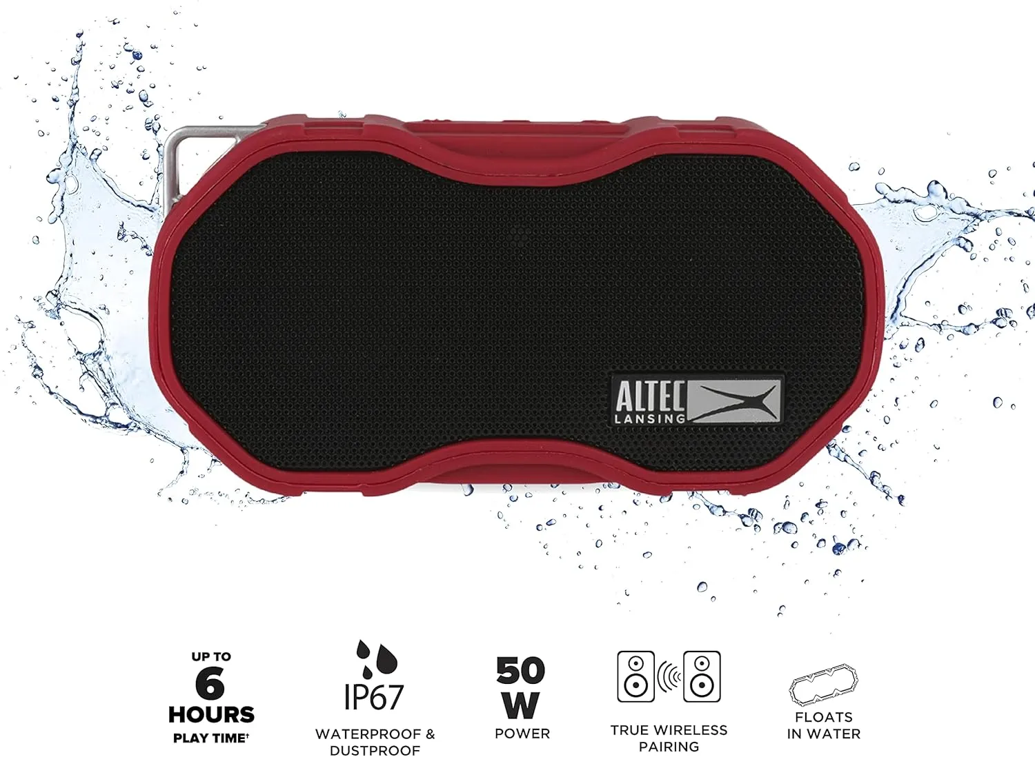 Altec Lansing Baby Boom XL - Waterproof Bluetooth Speaker, Wireless & Portable Speaker for Travel & Outdoor Use, Deep Bass & Loud Sound, 2 Pack, Red