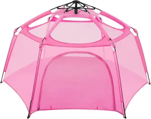 Alvantor Pop Up Playpen- 7'x7'x44”Baby Playpen Large Kids Play Tent Portable and Foldable Playpen Indoor/Outdoor Play Yard with Protective Mesh, UV SPF 50  Sunshade, and Soft Foam Floor, Pink