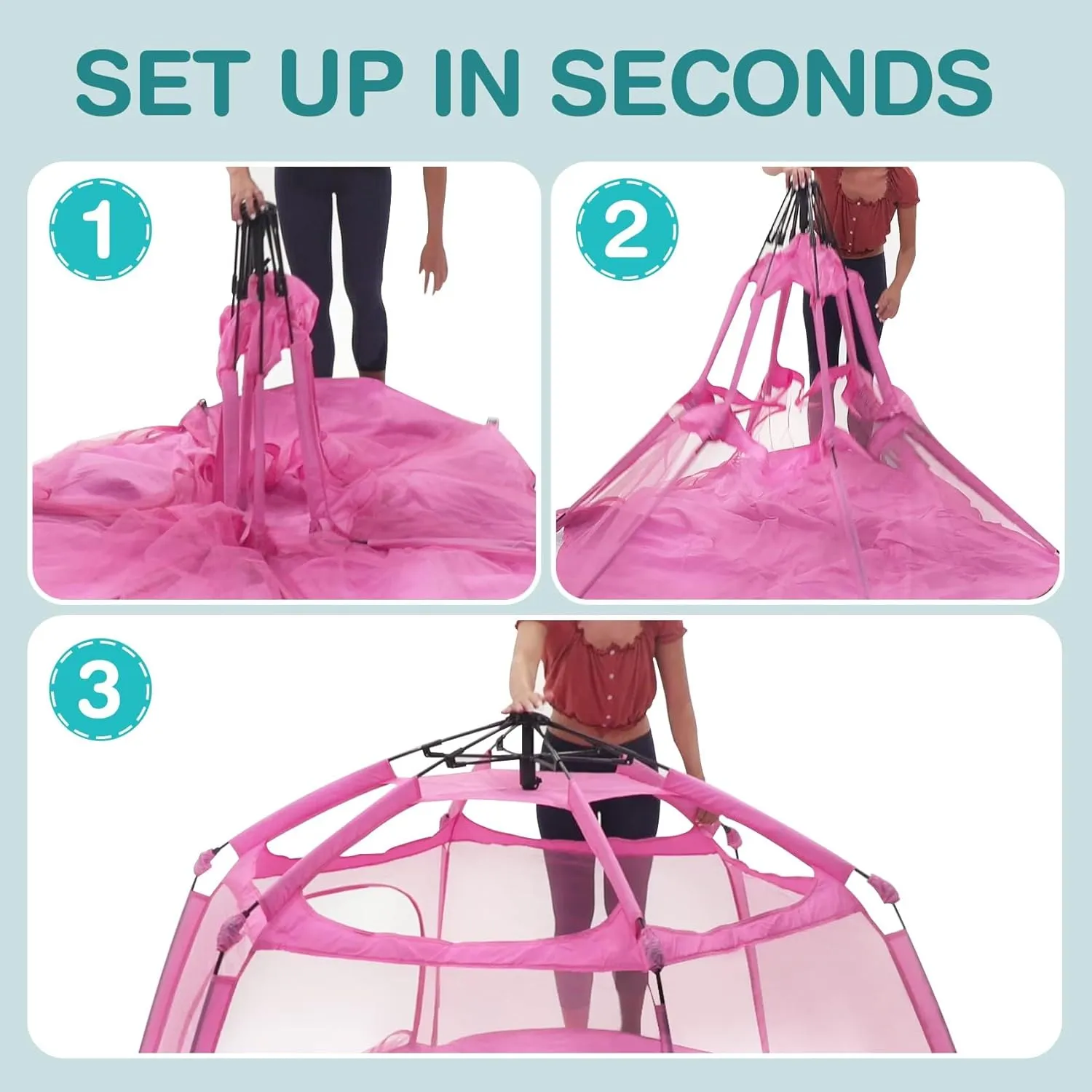 Alvantor Pop Up Playpen- 7'x7'x44”Baby Playpen Large Kids Play Tent Portable and Foldable Playpen Indoor/Outdoor Play Yard with Protective Mesh, UV SPF 50  Sunshade, and Soft Foam Floor, Pink