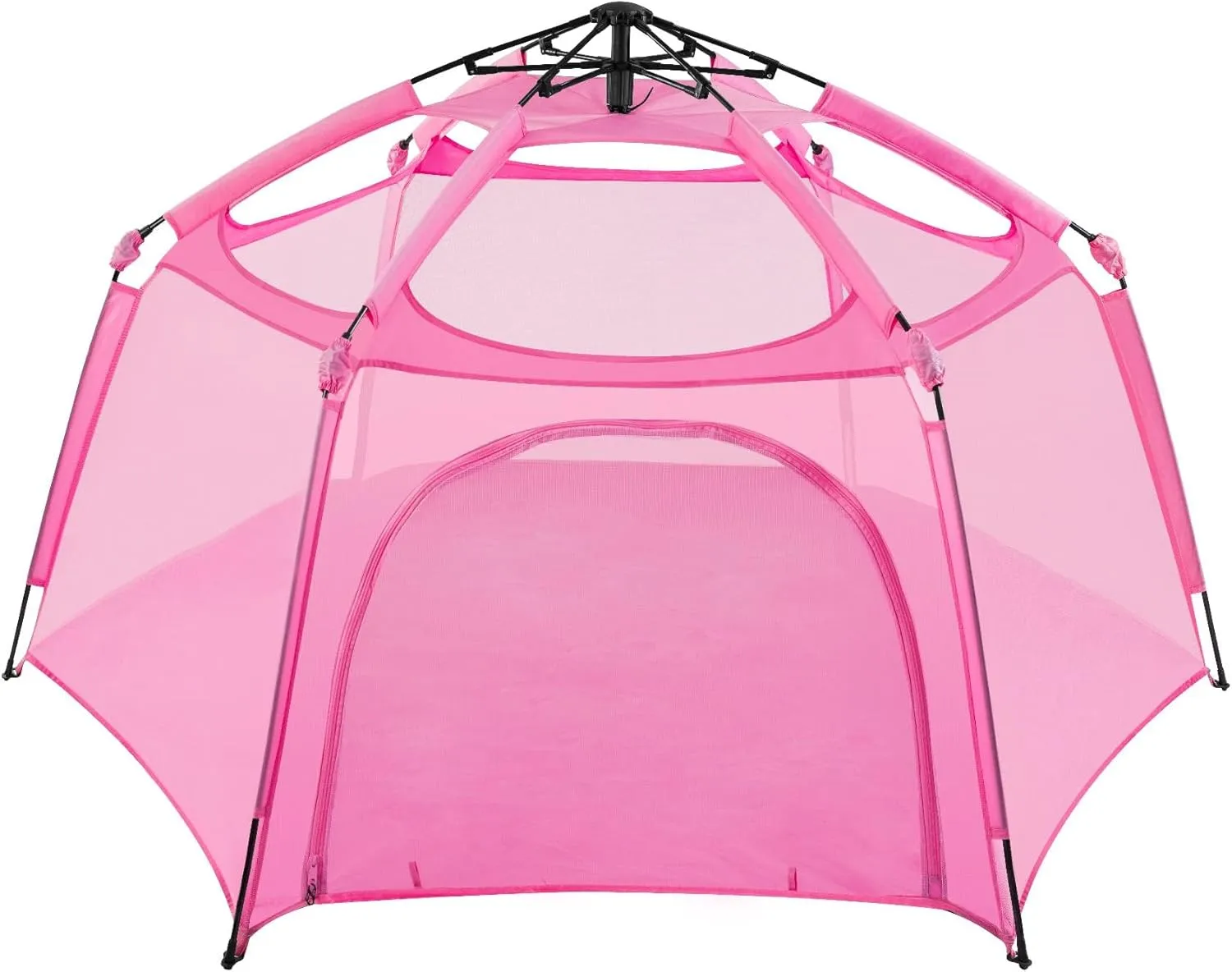 Alvantor Pop Up Playpen- 7'x7'x44”Baby Playpen Large Kids Play Tent Portable and Foldable Playpen Indoor/Outdoor Play Yard with Protective Mesh, UV SPF 50  Sunshade, and Soft Foam Floor, Pink