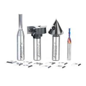 Amana Tool AMS-262 4-Pc CNC Simulated MDF Shaker Door Router Bit Set, 1/4 and 1/2 Shank