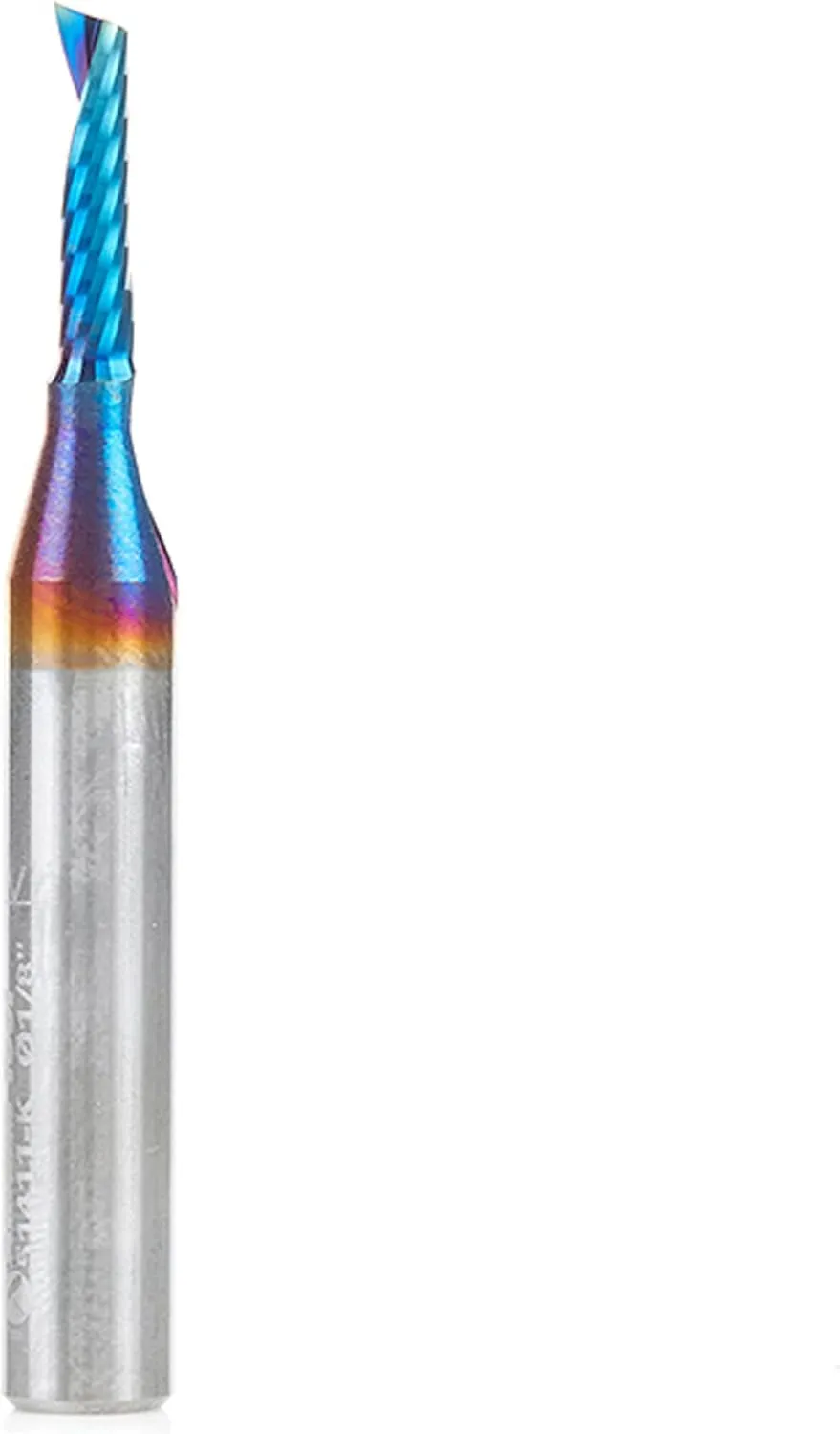 Amana Tool Spektra Coated Solid Carbide CNC Spiral Single O-Flute Router Bit, 51411-K, 1/8 D x 1/2 CH x 1/4 SHK x 2 Inch L Up-Cut with Mirror Finish