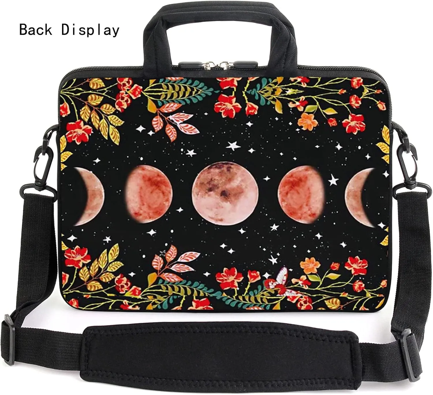 AMARY 15.4" 15.6" laptop sleeve adjustable shoulder strap with handle accessory pocket for men women (Flowers Moon)