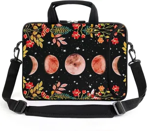 AMARY 15.4" 15.6" laptop sleeve adjustable shoulder strap with handle accessory pocket for men women (Flowers Moon)