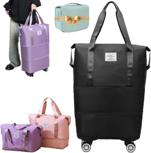 Ambitionous 2025 New Large Capacity Travel Bag - Universal Wheel Removable, Pepepo Travel Bag with Wheels, Foldable Dry Wet Separated Tote Bag with 360 Degrees Silent Universal Wheels (Black)