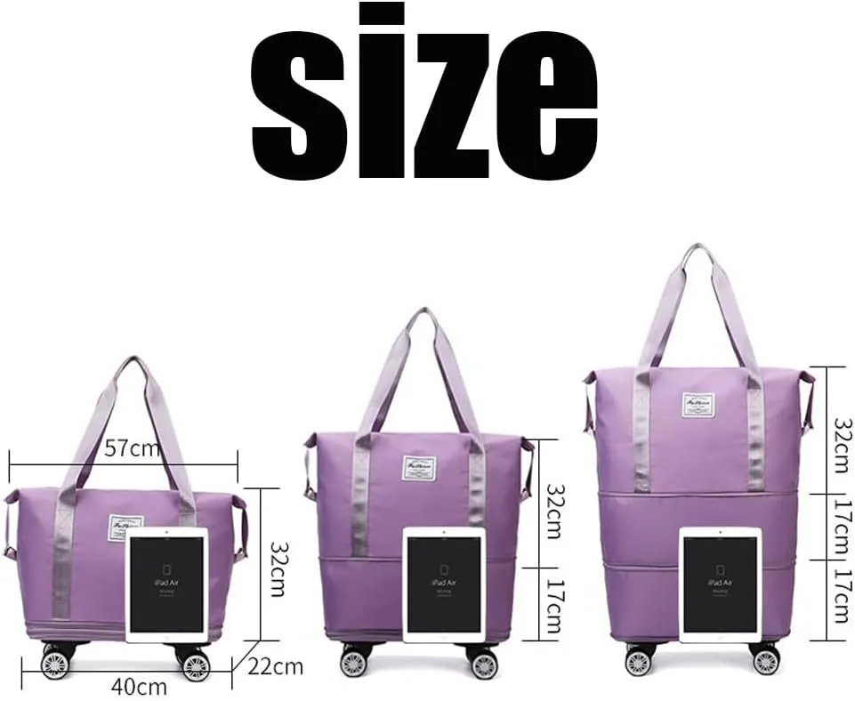 Ambitionous 2025 New Large Capacity Travel Bag - Universal Wheel Removable, Pepepo Travel Bag with Wheels, Foldable Dry Wet Separated Tote Bag with 360 Degrees Silent Universal Wheels (Black)