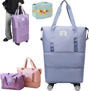 Ambitionous 2025 New Large Capacity Travel Bag - Universal Wheel Removable, Pepepo Travel Bag with Wheels, Foldable Dry Wet Separated Tote Bag with 360 Degrees Silent Universal Wheels (Blue)